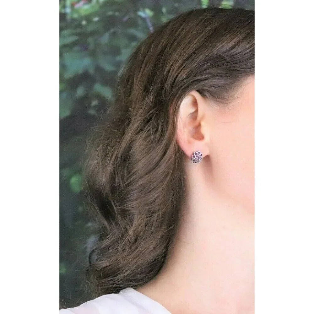 Sterling Silver Purple Amethyst Flower Earrings Stud Post Earrings - Picture 3 of 7